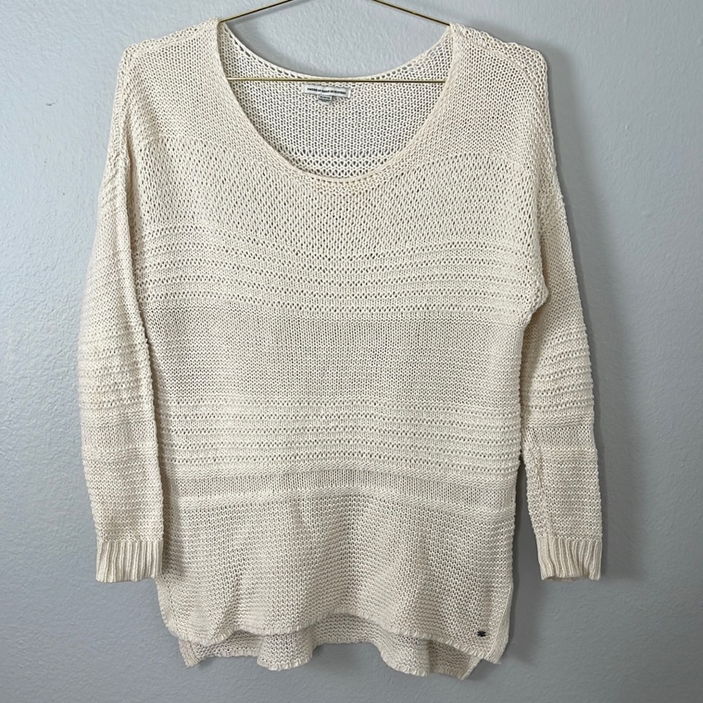 American Eagle Cream Knit Scoop Neck Sweater